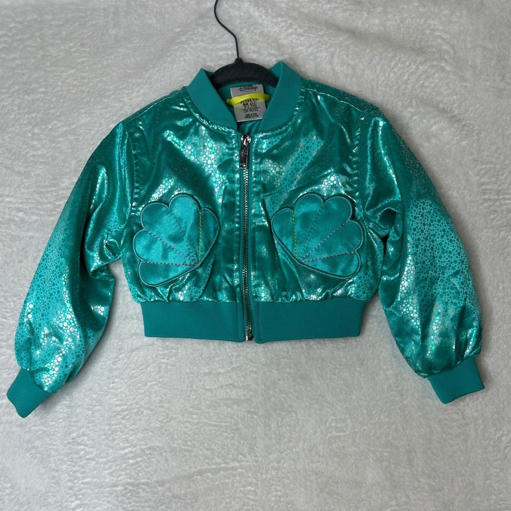 Disney Ariel Bomber Jacket Toddler 2 Teal Metallic Scale Shell Pockets